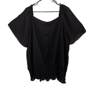 Black Blouse with Cinched Waist Flowy Sleeves 3X